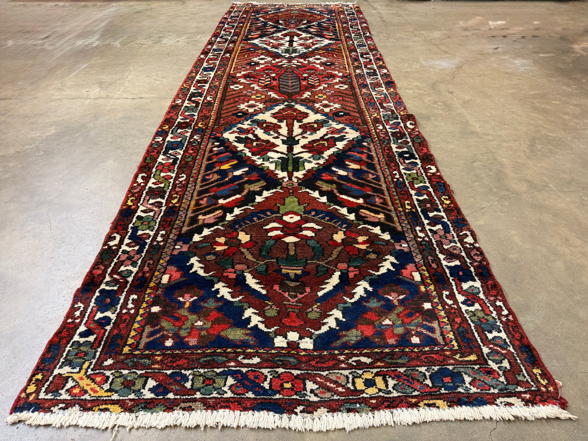 Antique Hand-Knotted Bakhtiari Runner - 3'6"x11'8"