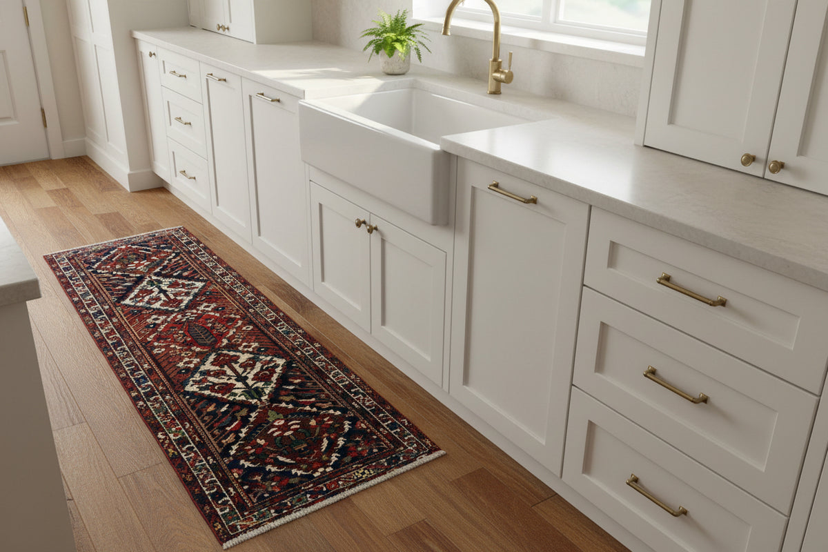Antique Hand-Knotted Bakhtiari Runner - 3'6"x11'8" - 4x12 - red navy blue