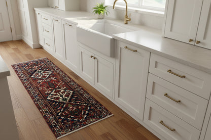 Antique Hand-Knotted Bakhtiari Runner - 3'6"x11'8" - 4x12 - red navy blue
