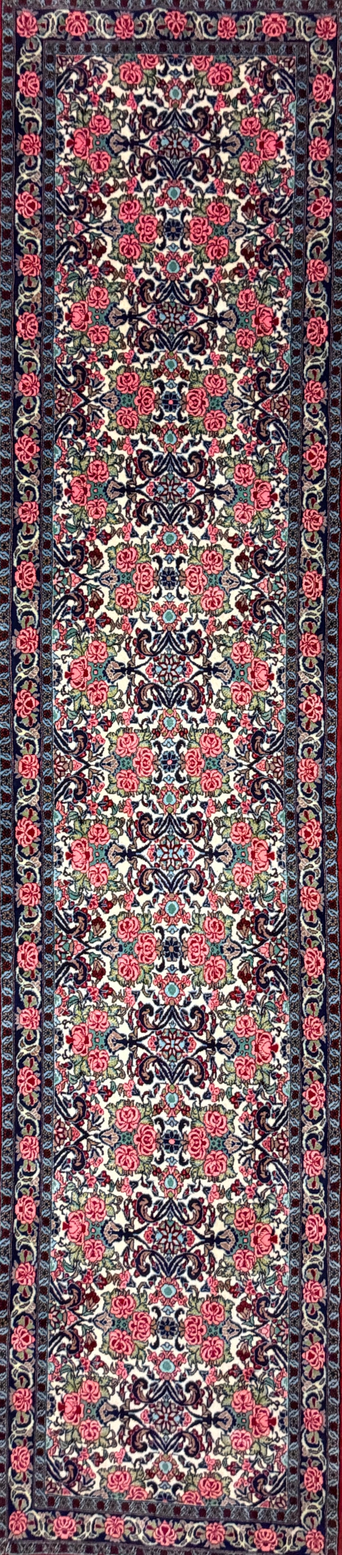 Hand-Knotted Bidjar Runner - 3'1"x13'9" - 3x14 - 3x13 - pink - blue - floral