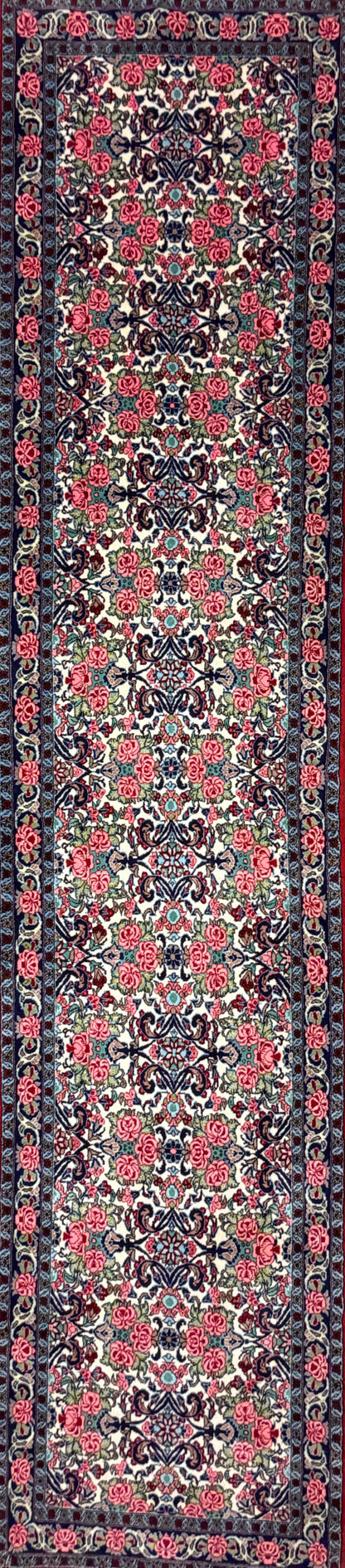 Hand-Knotted Bidjar Runner - 3'1"x13'9" - 3x14 - 3x13 - pink - blue - floral