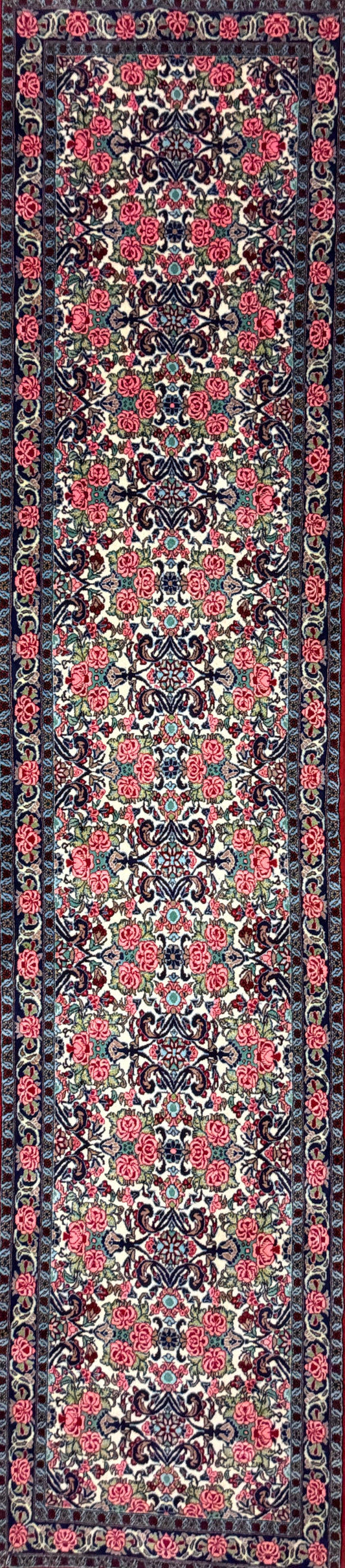 Hand-Knotted Bidjar Runner - 3'1"x13'9" - 3x14 - 3x13 - pink - blue - floral