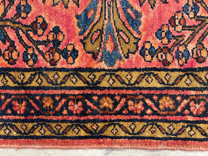 3'6"x4'5" Antique Hand-knotted Wool Sarouke Area Rug - Handmade Red 3x4 Carpet