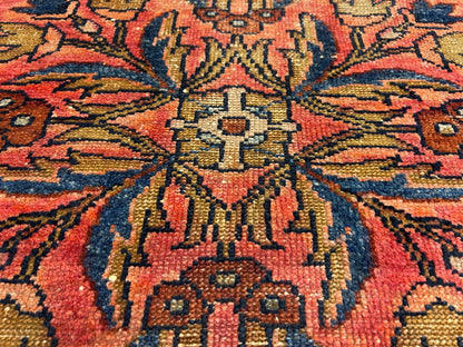 3'6"x4'5" Antique Hand-knotted Wool Sarouke Area Rug - Handmade Red 3x4 Carpet