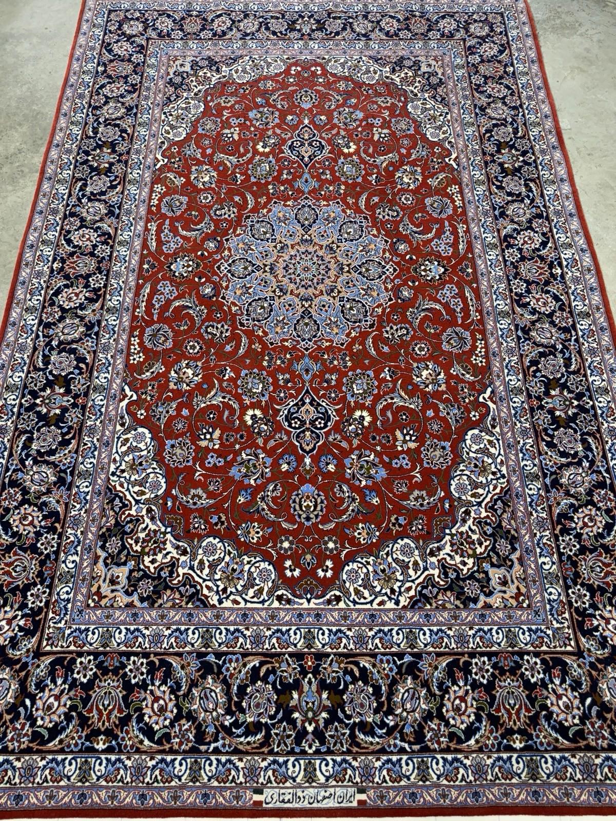 5’x8’ Hand-Knotted Fine Wool & Silk Isfahane Zolfaghari Area Rug - Red Signed