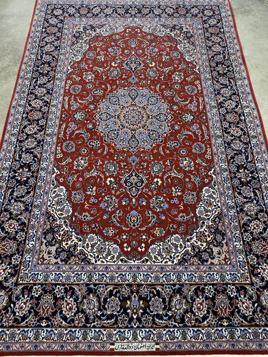 5’x8’ Hand-Knotted Fine Wool & Silk Isfahane Zolfaghari Area Rug - Red Signed