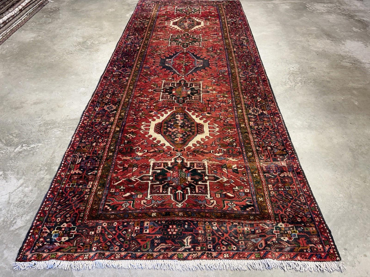 5’x12’10” Antique Hand-knotted Wool Herize Runner Rug - Handmade Red 5x13