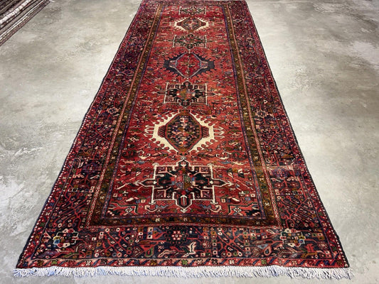 5’x12’10” Antique Hand-knotted Wool Herize Runner Rug - Handmade Red 5x13