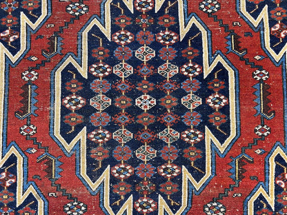 4'3"x6'8" Antique Hand-knotted Wool Qashqaei Area Rug - Handmade 4x6 Carpet