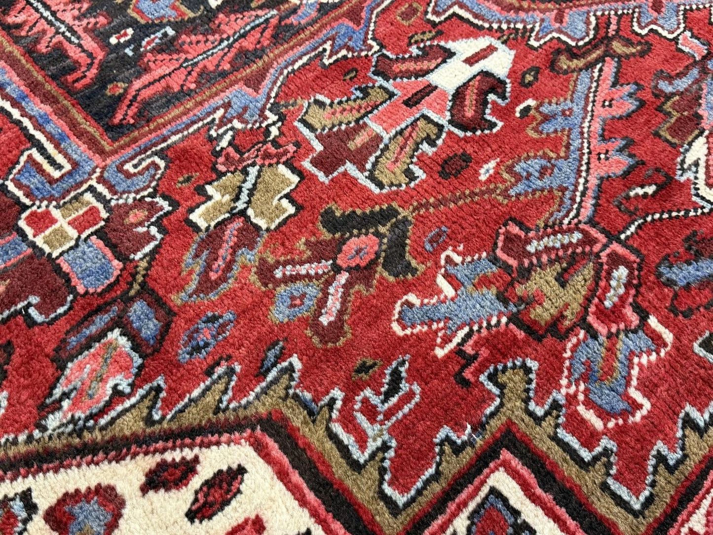 9'7"x13' Vintage Hand-Knotted Herize Rug Antique Handmade Red Oriental Geometric