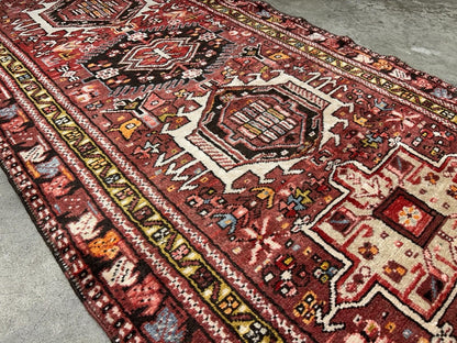 3'3”x12’2” Antique Hand-knotted Wool Herize Runner Rug - Handmade Red 3x12