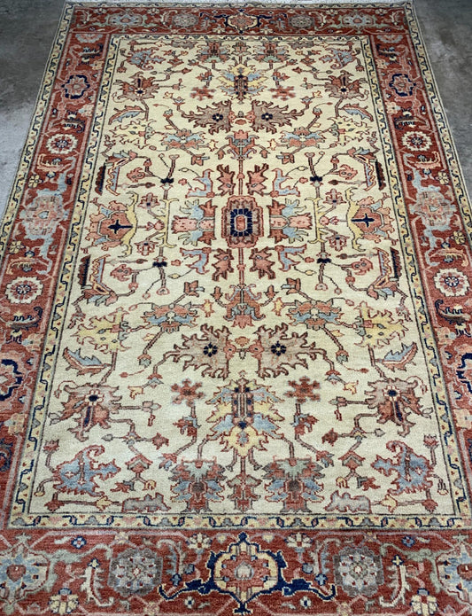 6'x8' Antique Hand-Knotted Wool IndoMahal Area Rug - Handmade Carpet 6x8