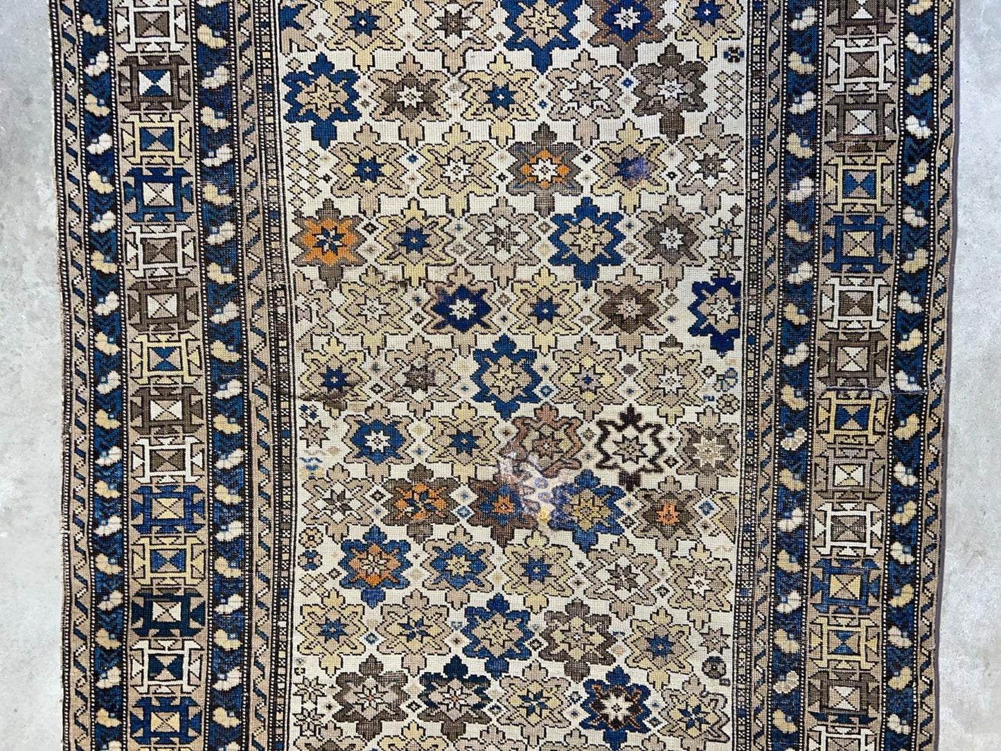 3'9"x5' Antique Hand-knotted Wool Caucasian Area Rug - Handmade 4x5 Carpet