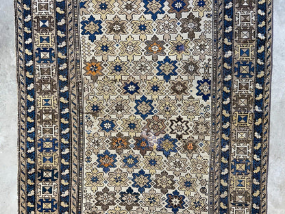 3'9"x5' Antique Hand-knotted Wool Caucasian Area Rug - Handmade 4x5 Carpet