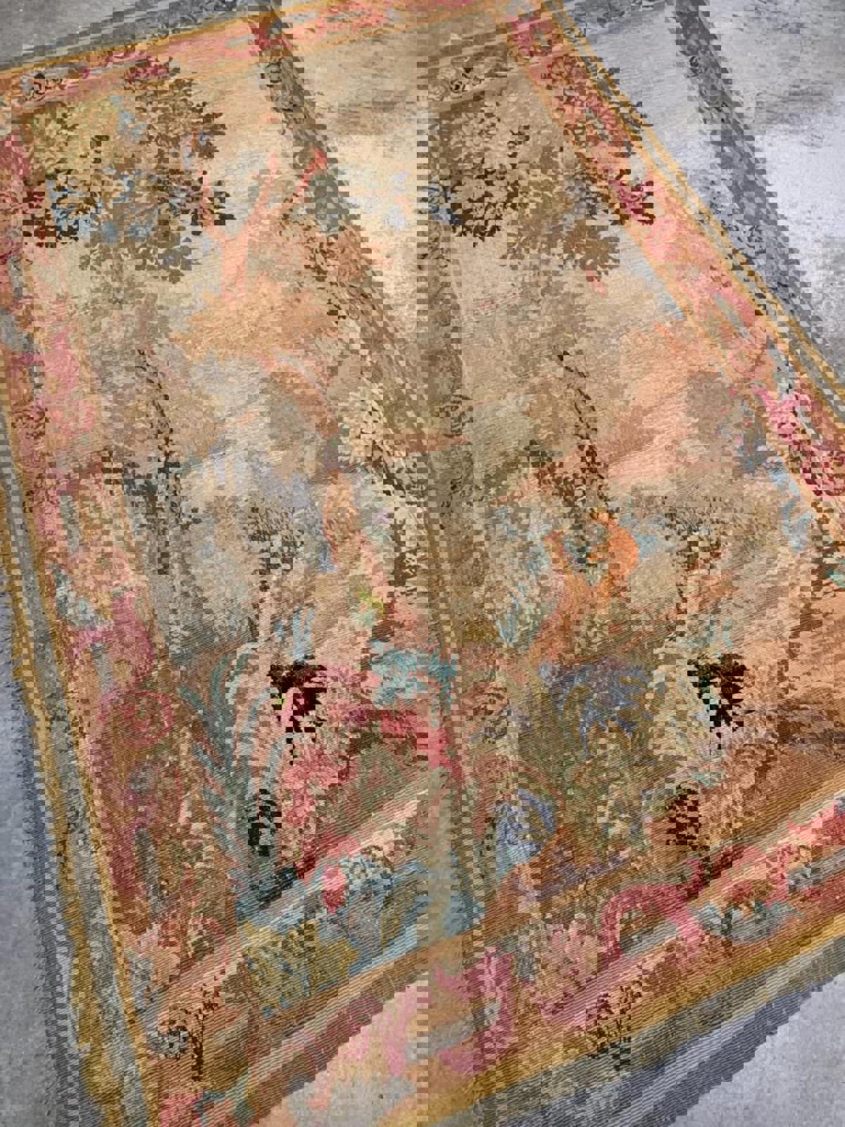 4'x6' Antique Handmade French Aubusson Tapestry