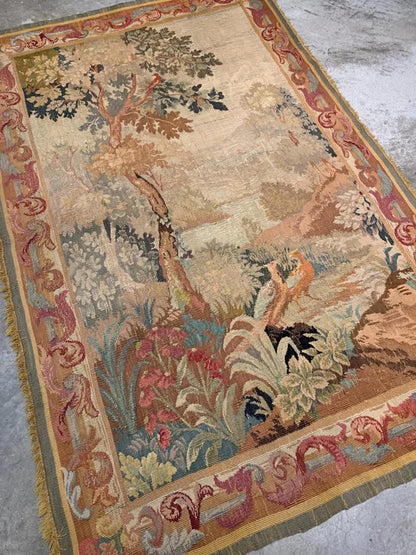 4'x6' Antique Handmade French Aubusson Tapestry