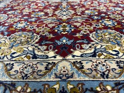 3’7”x5’3” Hand-Knotted Fine Wool & Silk Isfahane  Area Rug - Handmade Carpet 3x5