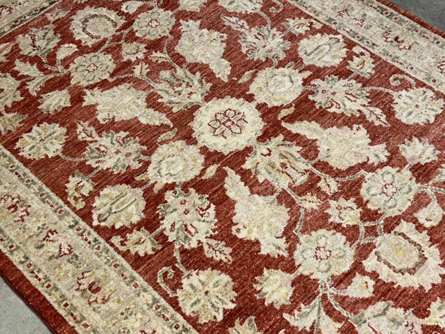 4'x5'9" Hand-knotted Wool All-Over Area Rug - Handmade Carpet Red 4x6
