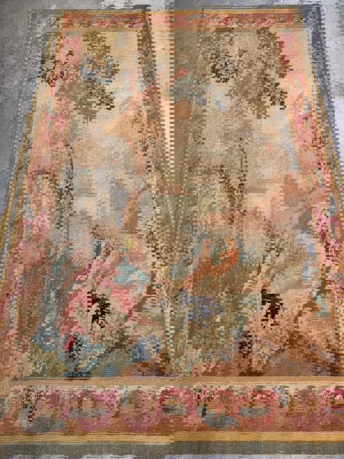 4'x6' Antique Handmade French Aubusson Tapestry