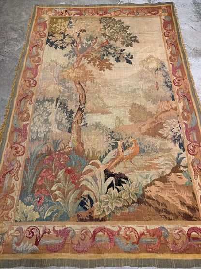 4'x6' Antique Handmade French Aubusson Tapestry