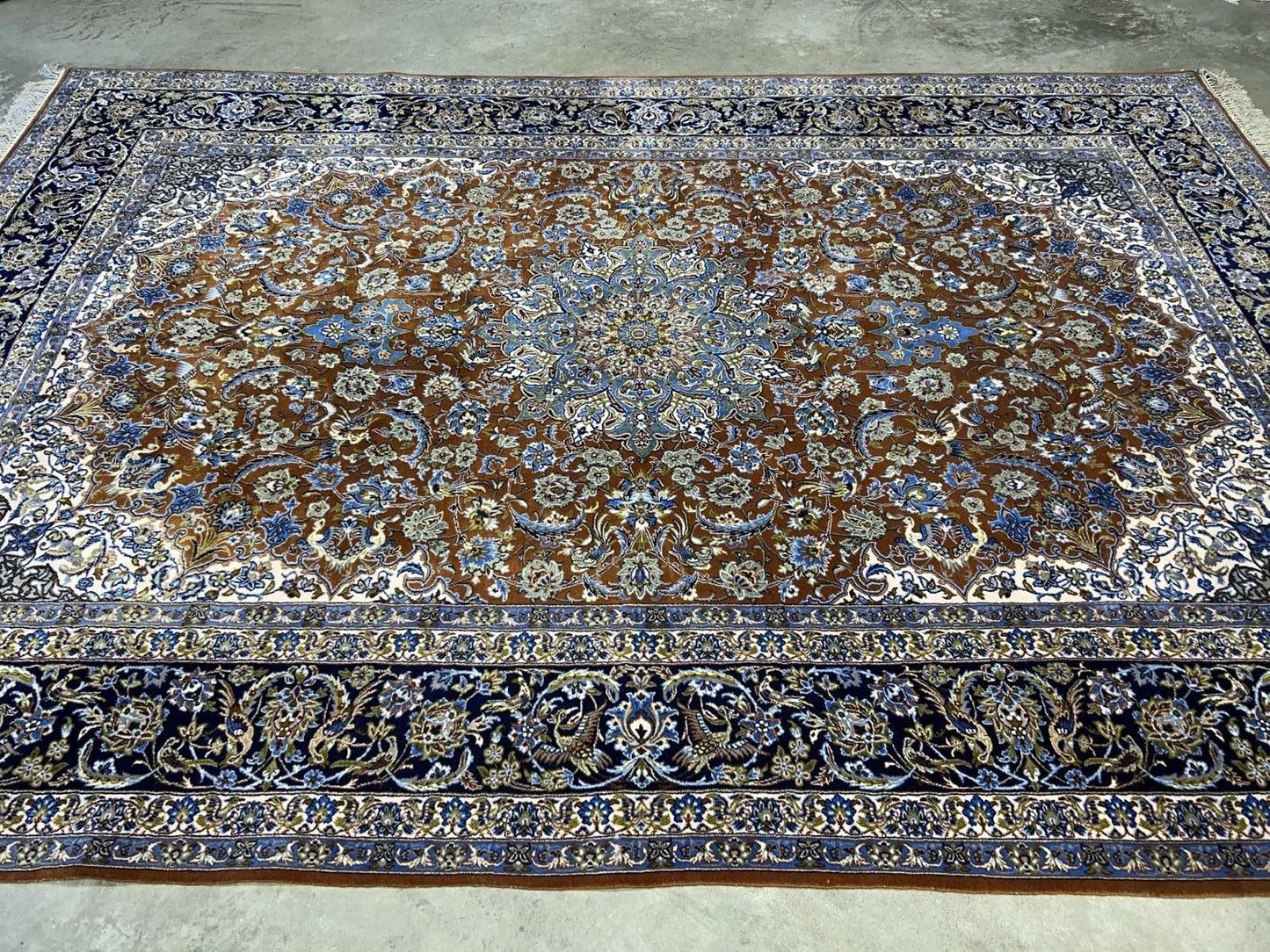 6’10”x9’10” Hand-Knotted  Fine Wool & Silk Isfahane  Area Rug - Medallion Carpet