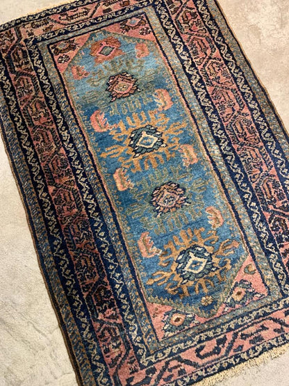 2'7"x3'11" Antique Handmade 100% Wool Persian Hamadan Rug