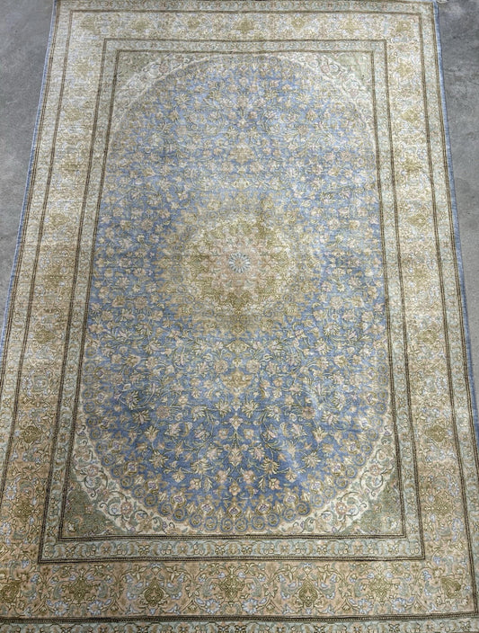 3x5 Luxurious Fine Hand-Knotted 100% Silk Persiane Qume Rug Handmade Green