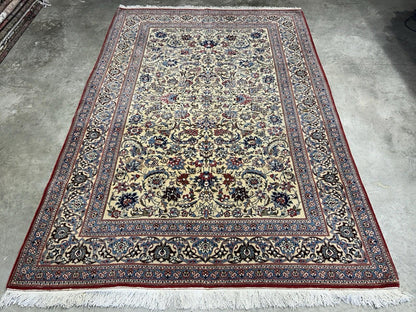 4’11”x7’6” Hand-Knotted Fine Antique Wool Nain Area Rug - All-over Carpet