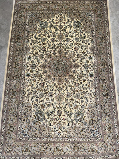 3x5 Luxurious Fine Hand-Knotted 100% Silk Persiane Qume Rug Handmade Beige