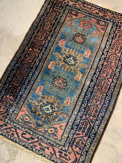 2'7"x3'11" Antique Handmade 100% Wool Persian Hamadan Rug