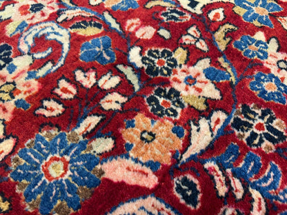4'3"x6'4" Antique Hand-knotted Wool Sarouke Area Rug - Handmade Red 4x6 Carpet
