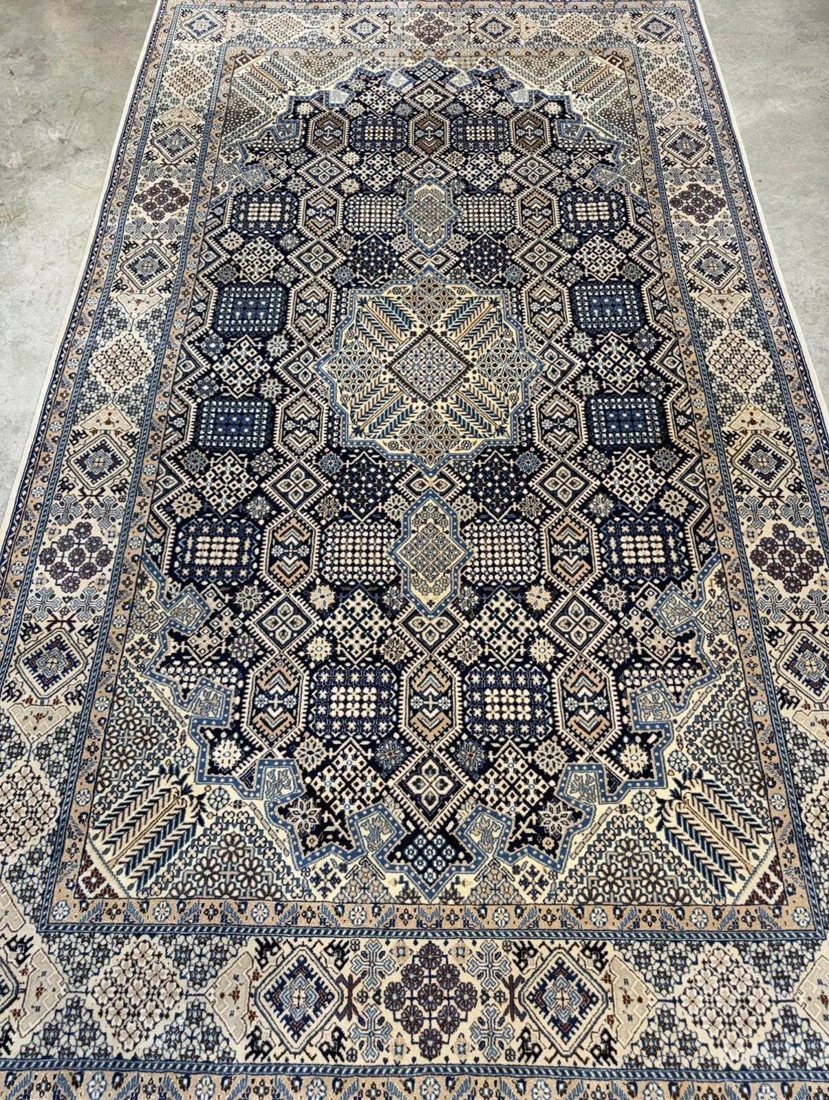 5’2”x8’9” Hand-Knotted Fine Wool & Silk Naine Area Rug - Beige & Blue Geometric