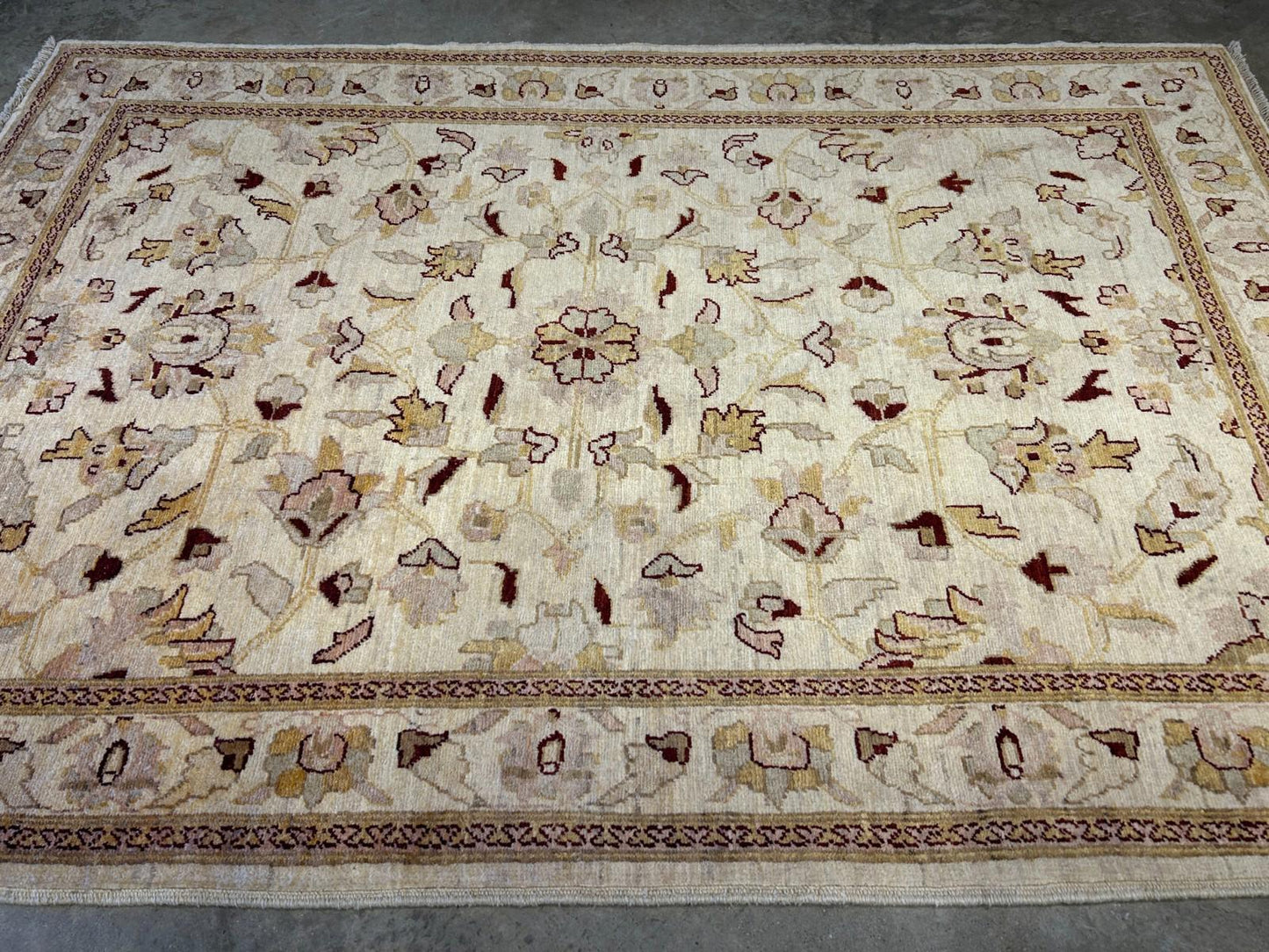4'3"x6'1" Hand-knotted Wool All-Over Area Rug - Handmade Carpet Beige 4x6