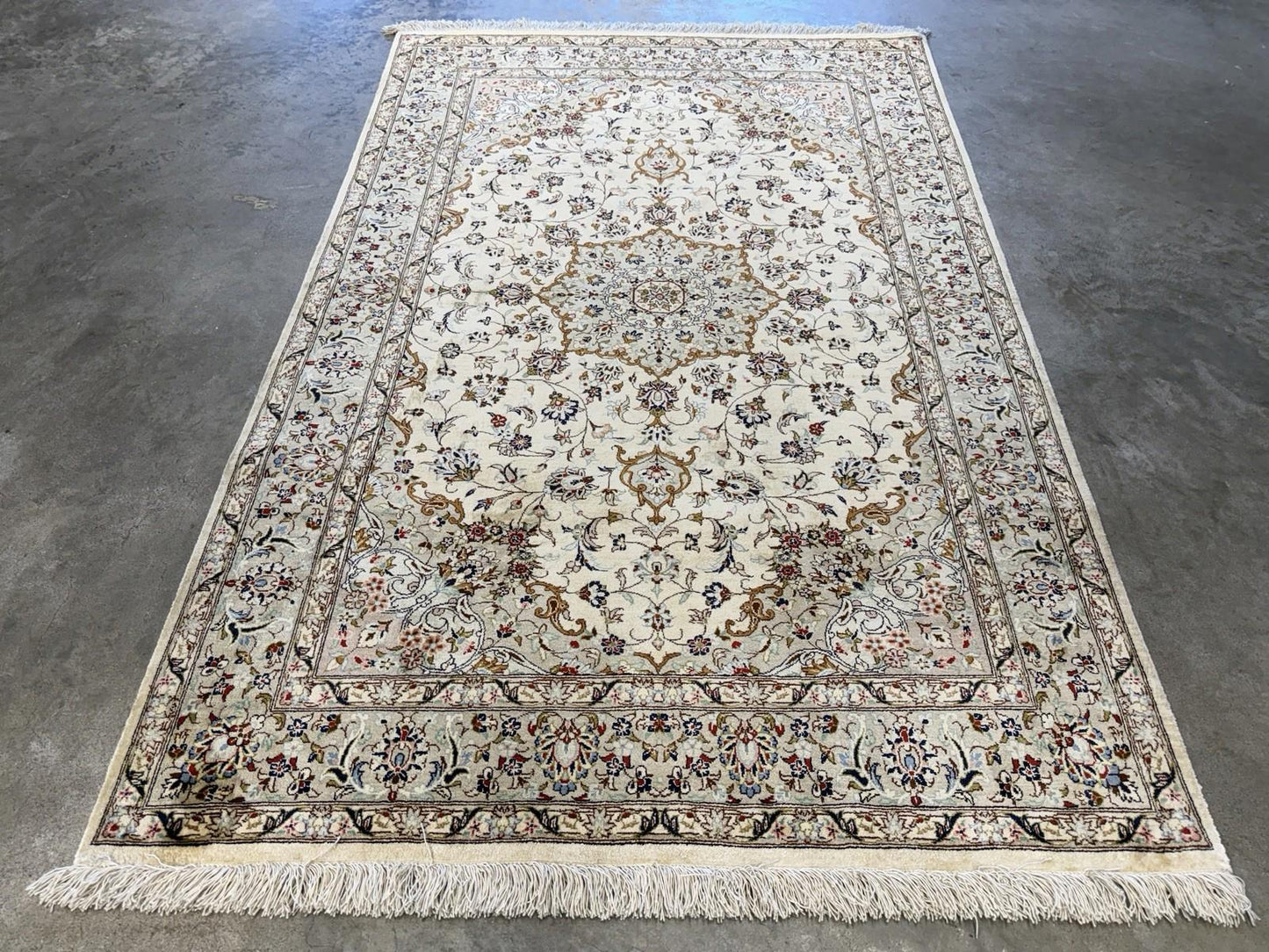 3x5 Luxurious Fine Hand-Knotted 100% Silk Persiane Qume Rug Handmade Beige