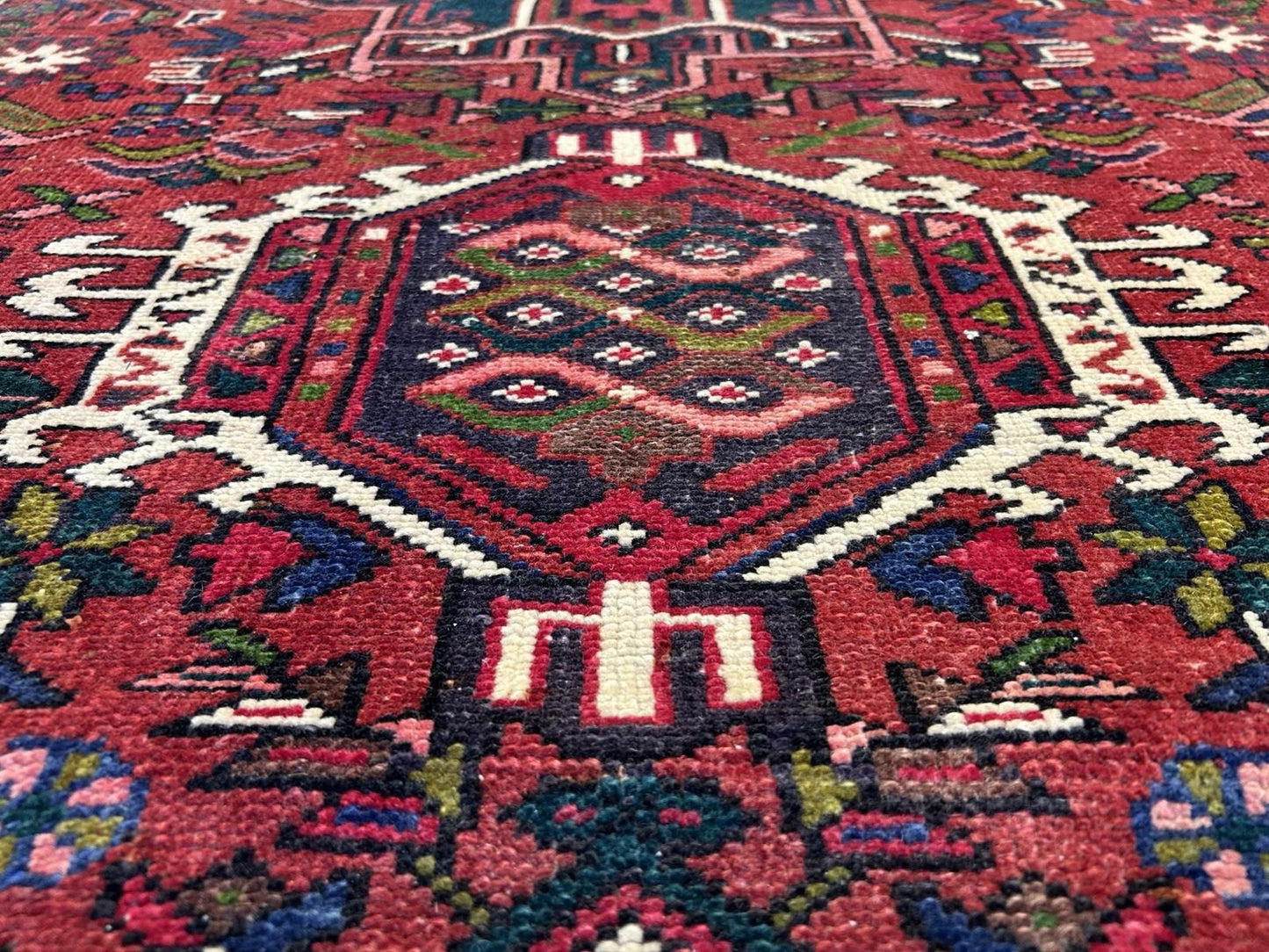 4’3”x14’1” Antique Hand-knotted Wool Herize Runner Rug - Handmade Red 4x14