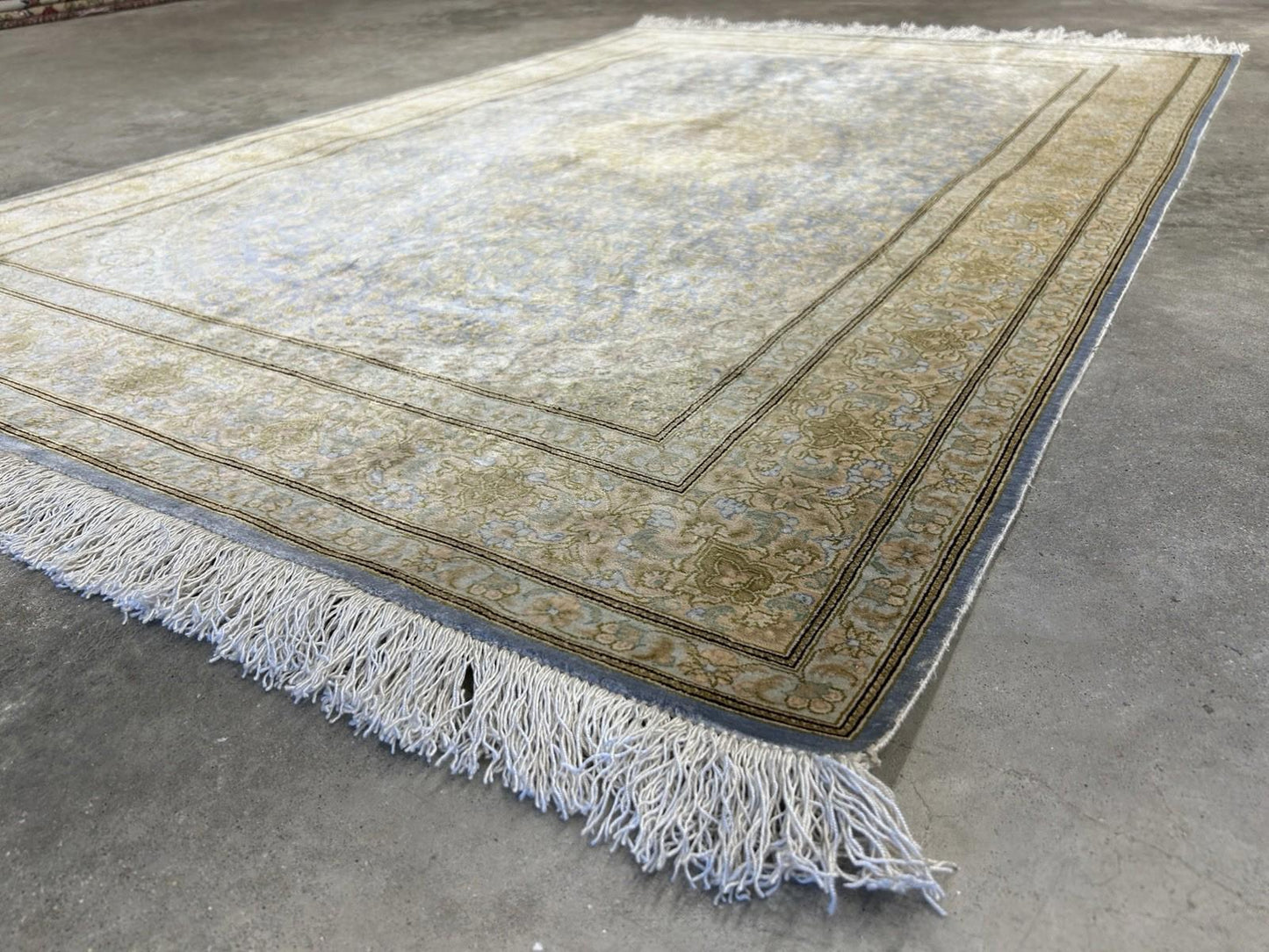 3x5 Luxurious Fine Hand-Knotted 100% Silk Persiane Qume Rug Handmade Green