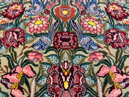 3’9”x5’11” Hand-Knotted Fine Wool & Silk Isfahane Pictorial Area Rug - Carpet