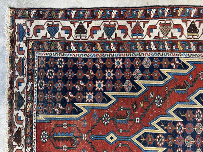 4'3"x6'8" Antique Hand-knotted Wool Qashqaei Area Rug - Handmade 4x6 Carpet