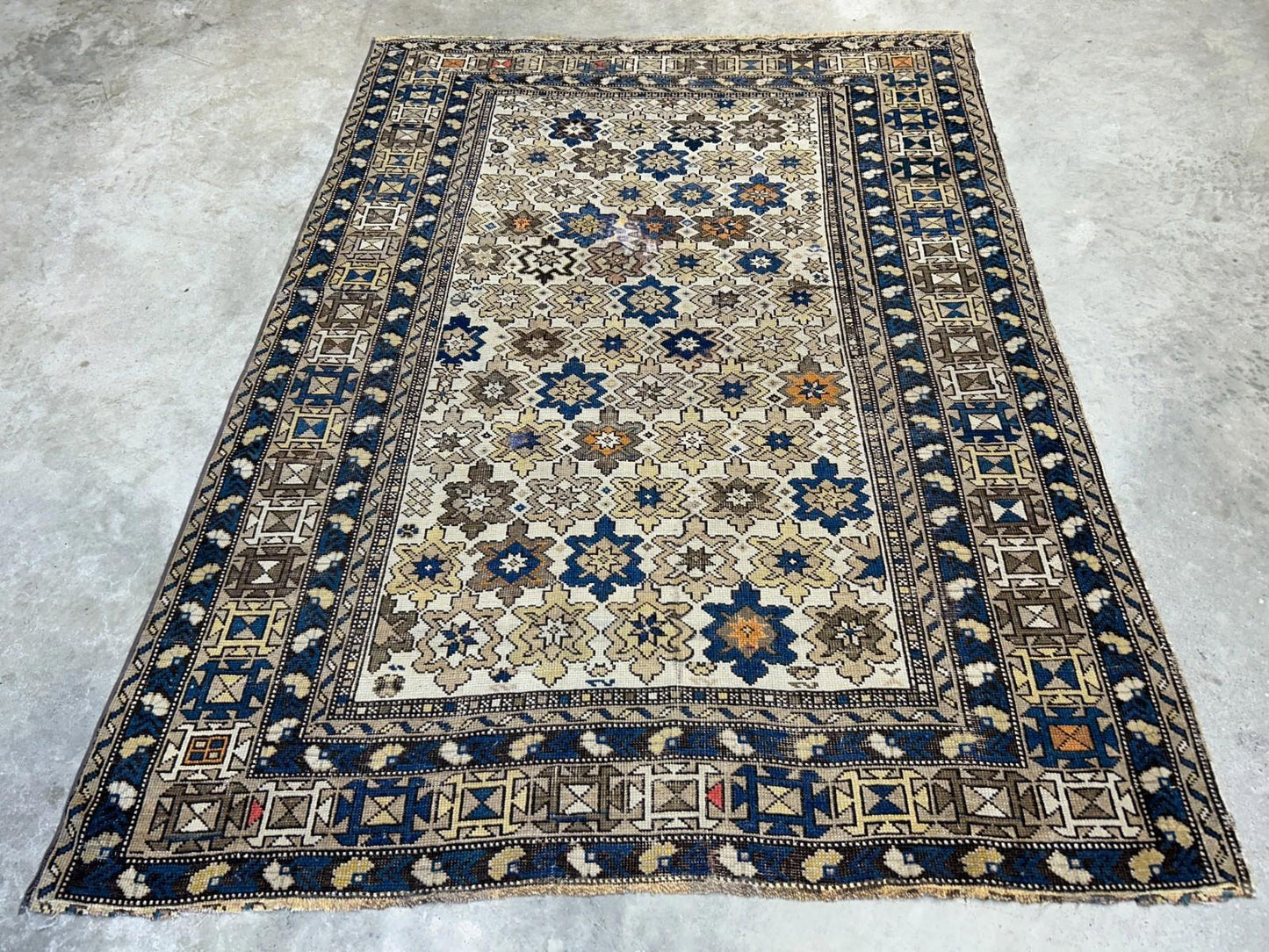 3'9"x5' Antique Hand-knotted Wool Caucasian Area Rug - Handmade 4x5 Carpet