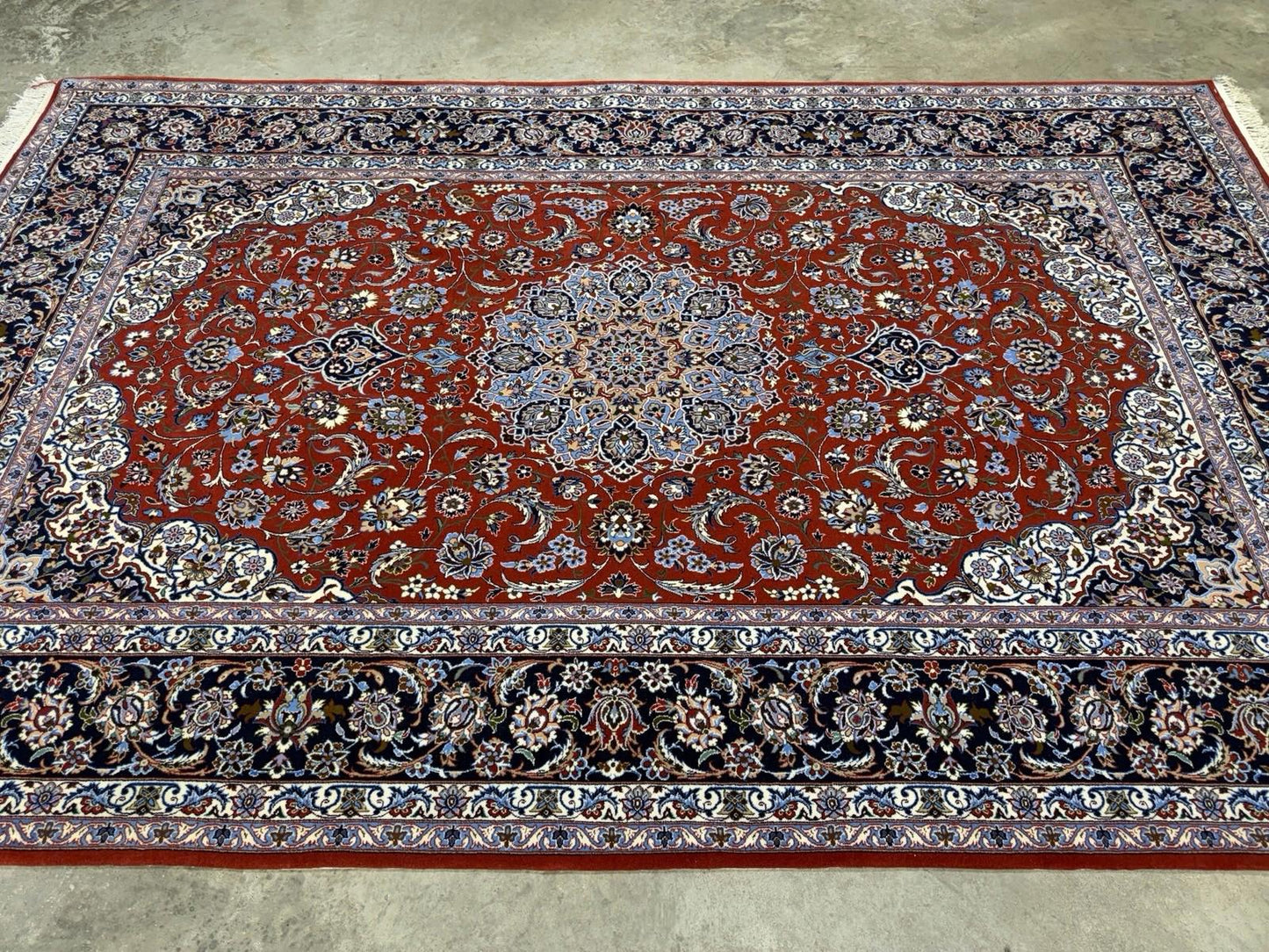 5’x8’ Hand-Knotted Fine Wool & Silk Isfahane Zolfaghari Area Rug - Red Signed