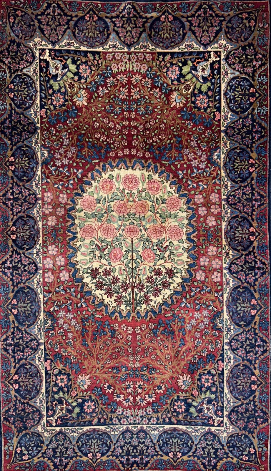 4'4"x7'6" Antique Hand-Knotted Wool Kashane Area Rug - Handmade Carpet 4x7 Red