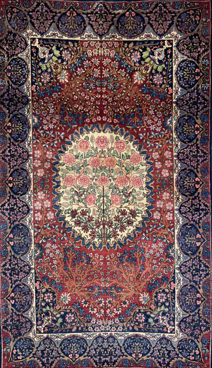 4'4"x7'6" Antique Hand-Knotted Wool Kashane Area Rug - Handmade Carpet 4x7 Red