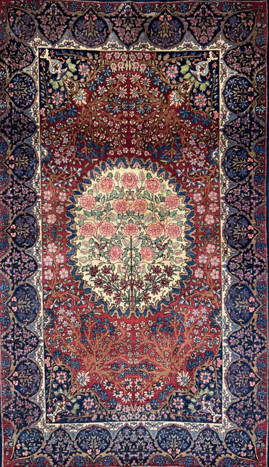 4'4"x7'6" Antique Hand-Knotted Wool Kashane Area Rug - Handmade Carpet 4x7 Red