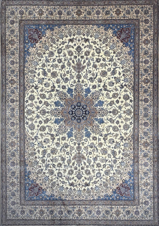 8’7”x12’1” Hand-Knotted Wool & Silk Nain Habibian Area Rug 8x12 Handmade Carpet