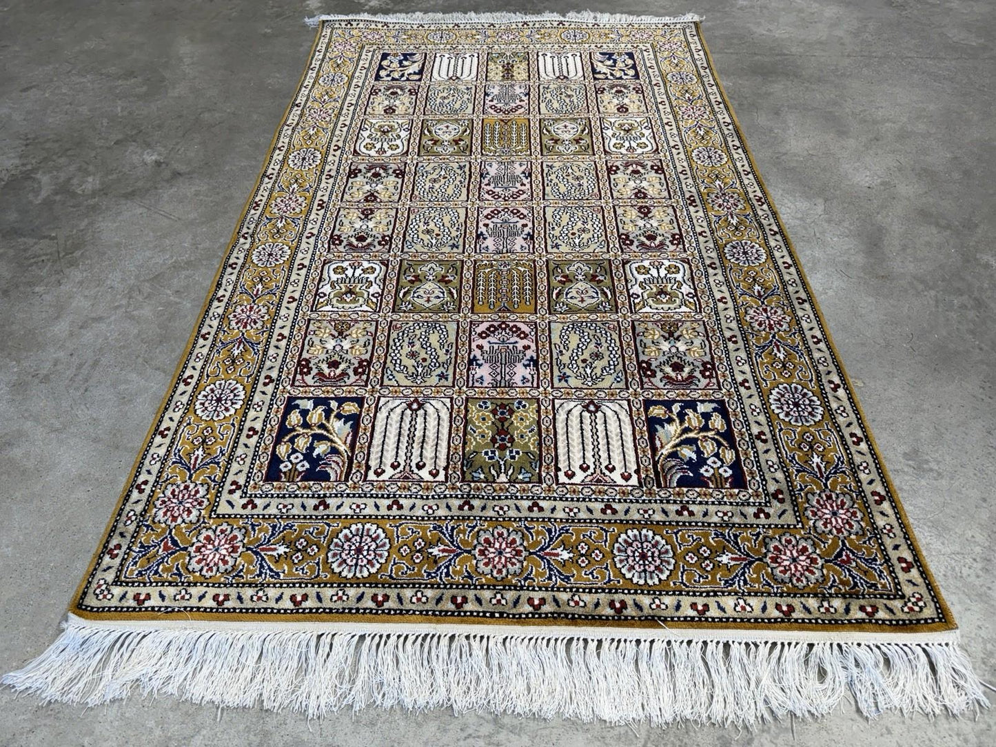 3x5 Luxurious Fine Hand-Knotted 100%Silk Persiane Qume Rug Handmade Gold