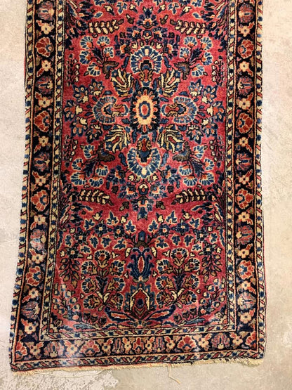 2'1"x4' Antique Handmade 100% Wool Persian Sarouk Rug