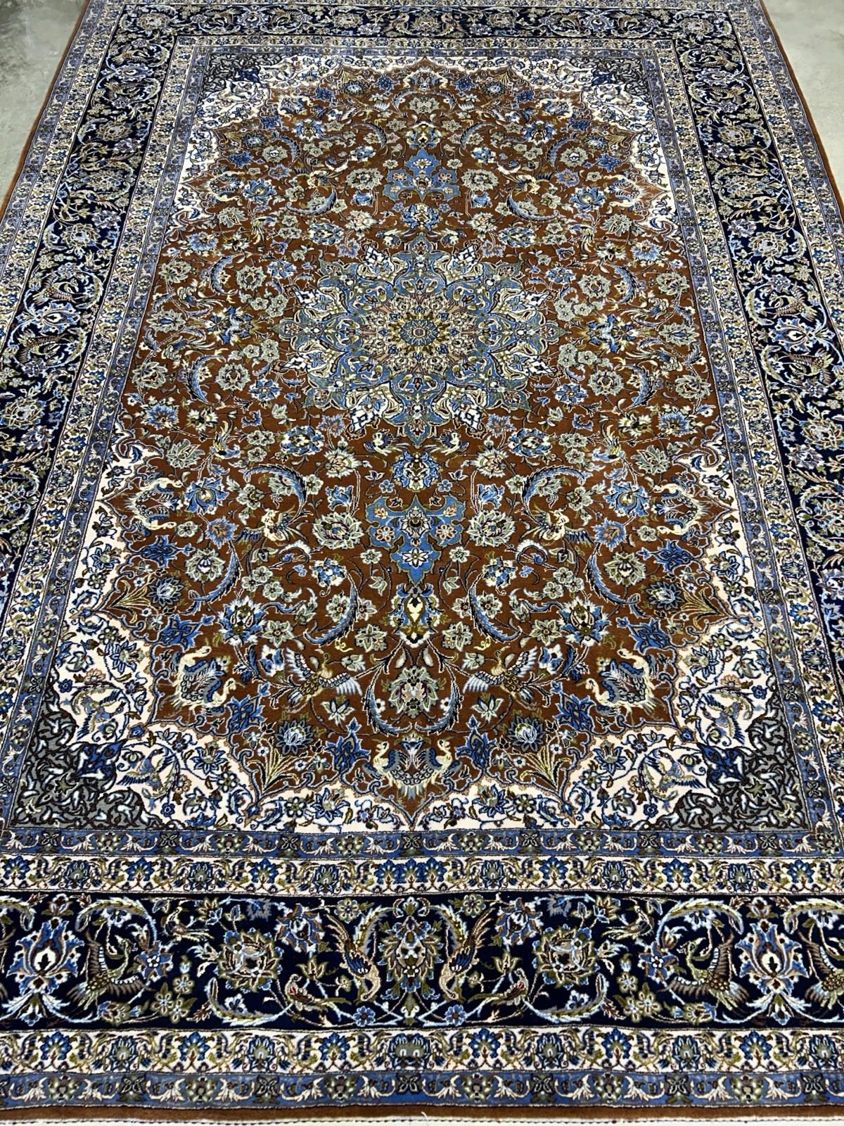 6’10”x9’10” Hand-Knotted  Fine Wool & Silk Isfahane  Area Rug - Medallion Carpet