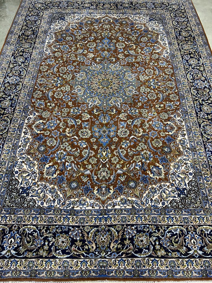 6’10”x9’10” Hand-Knotted  Fine Wool & Silk Isfahane  Area Rug - Medallion Carpet