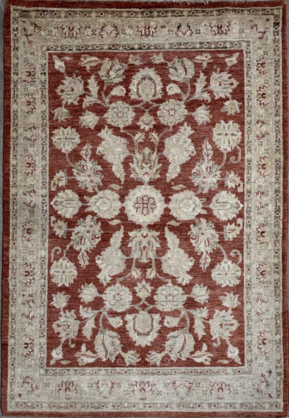 4'x5'9" Hand-knotted Wool All-Over Area Rug - Handmade Carpet Red 4x6