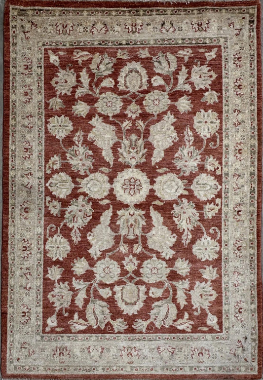 4'x5'9" Hand-knotted Wool All-Over Area Rug - Handmade Carpet Red 4x6